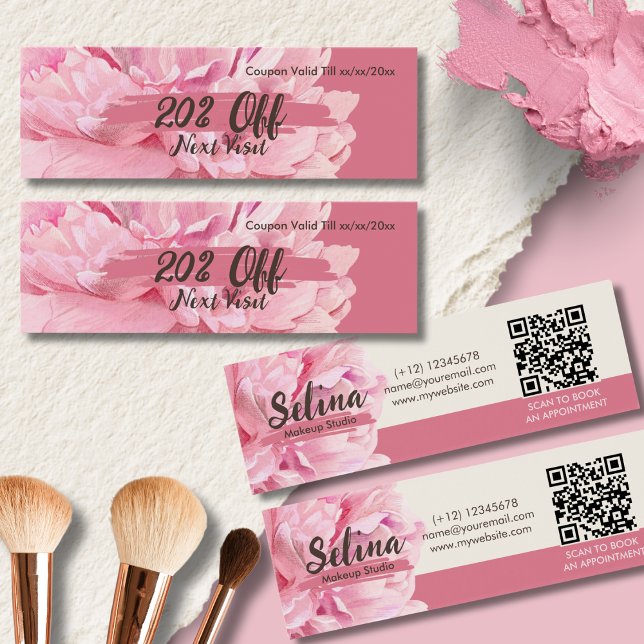 Cartes De Visite Studio De Maquillage Floral Rose Pink Crème Élégan (Créateur téléchargé)
