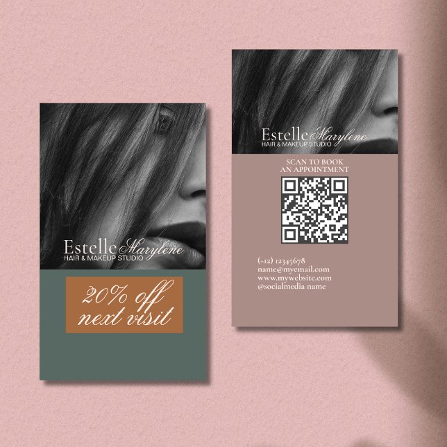 Cartes De Visite Studio De Photo Brown Vert Élégant (Créateur téléchargé)