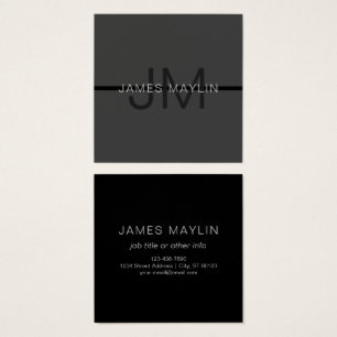 Cartes De Visite Stylé Masculin Gris Foncé Nom & Monogramme 