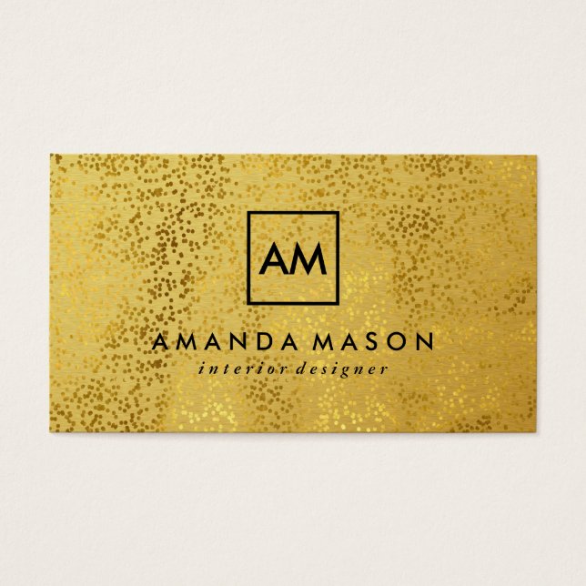 Cartes De Visite Stylish Gold Specks Metallic Gold Monogramme (Devant)
