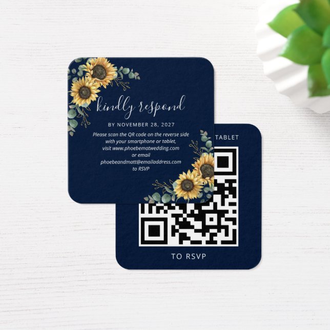 Cartes De Visite Sunflower Eucalyptus Site Mariage QR Code RSVP (Bureau)