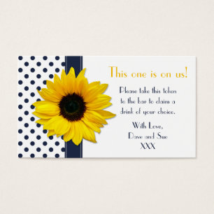 Cartes De Visite Sunflower Navy Blue Polka Dot Drink Bicket Toket