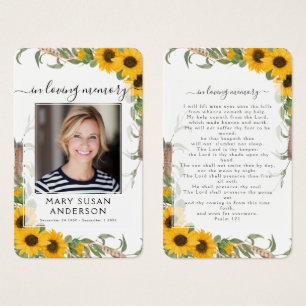 Cartes De Visite Sunflower Photo Funeral Memorial Prayer Card