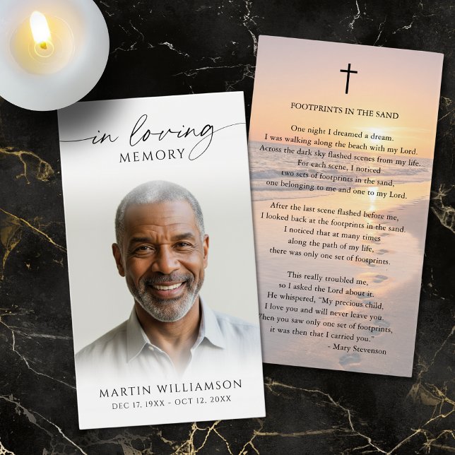 Cartes De Visite Sunset Beach Footprints Poem Sympathy Prayer Card (Créateur téléchargé)