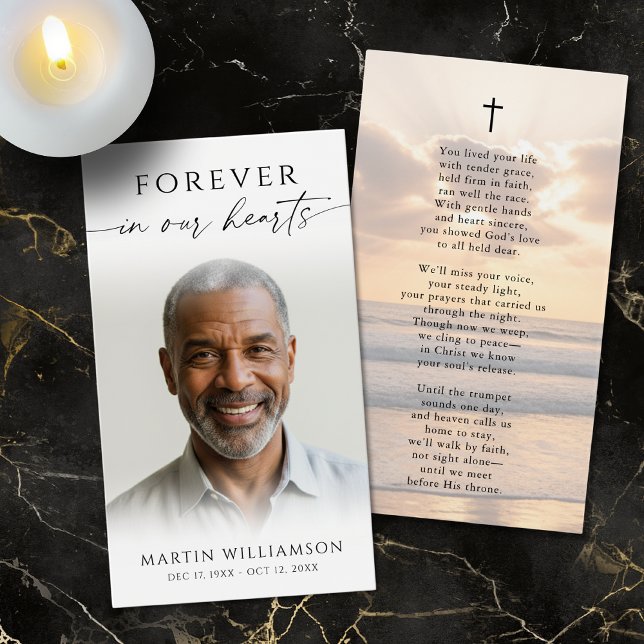 Cartes De Visite Sunset Beach Forever Hearts Cross Poem Prayer Card (Créateur téléchargé)