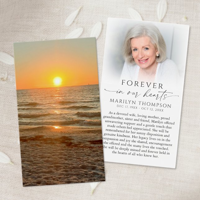 Cartes De Visite Sunset Beach Photo Memorial Sympathy Prayer Card (Créateur téléchargé)