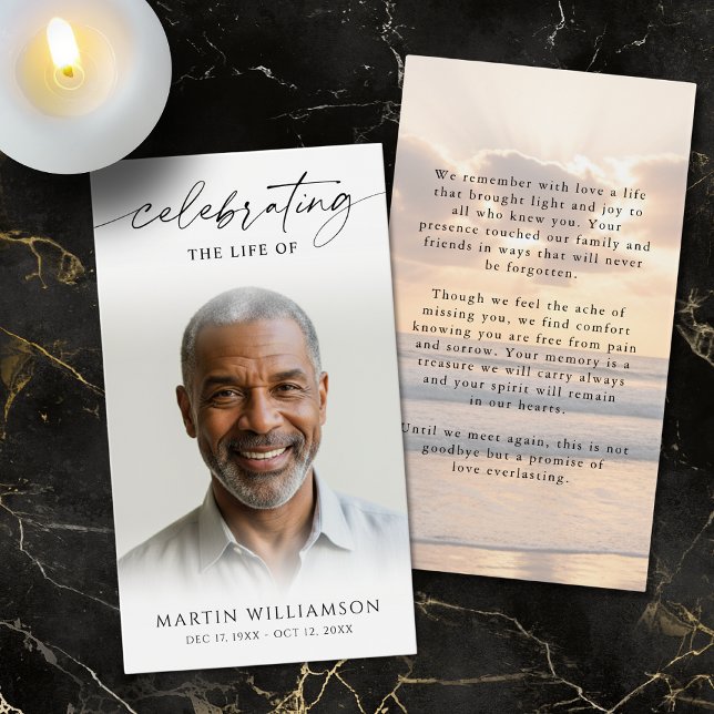 Cartes De Visite Sunset Ocean Celebrating the Life Prayer Card (Créateur téléchargé)