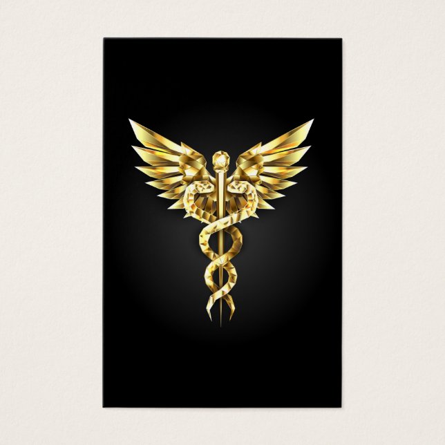 Cartes De Visite Symbole caducee polygonale en or (Devant)