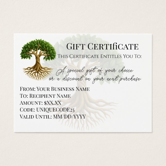 Cartes De Visite Symbole de l'arbre de vie Certificat cadeau du log (Devant)