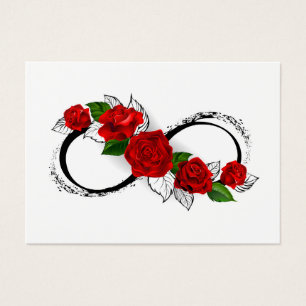 Cartes De Visite Symbole d'infini avec des roses rouges