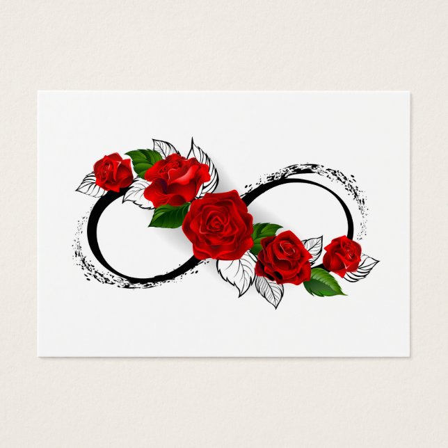 Cartes De Visite Symbole d'infini avec des roses rouges (Devant)