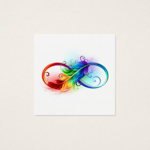 Cartes De Visite Symbole d'infini avec plume arc-en-ciel