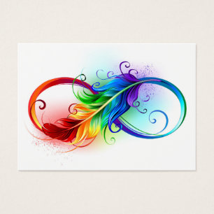 Cartes De Visite Symbole d'infini avec plume arc-en-ciel