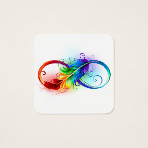 Cartes De Visite Symbole d'infini avec plume arc-en-ciel