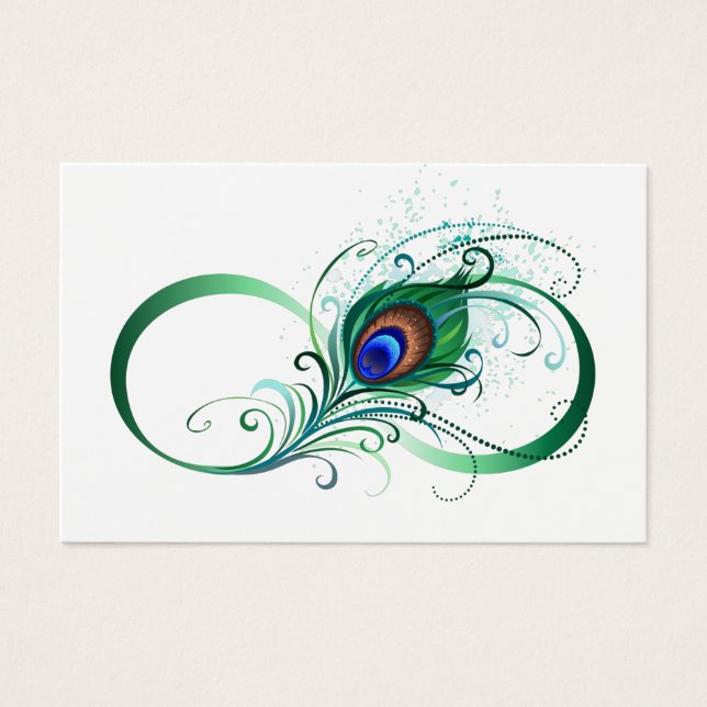 Cartes De Visite Symbole d'infini avec plume de paon (Devant)