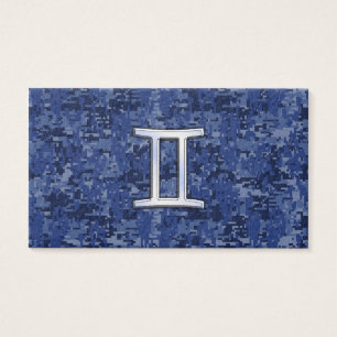 Cartes De Visite Symbole Zodiaque Gemini sur Camo numérique bleu ma