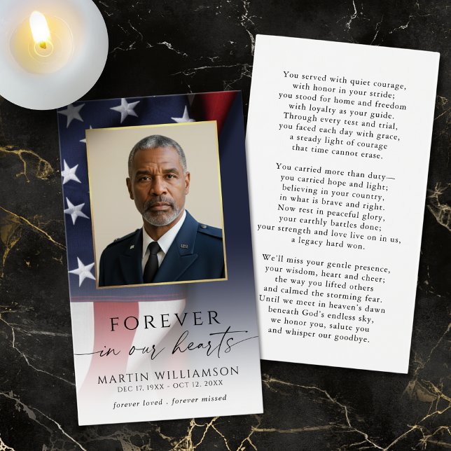 Cartes De Visite Sympathy US Flag Military Photo Prayer Card (Créateur téléchargé)