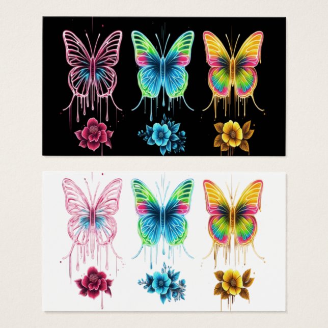 Cartes De Visite Symphonie Whimsical Butterfly : Couleurs vibrantes (Devant & derrière)