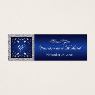 Cartes De Visite Tag de mariage floral gris argent de la marine Mon