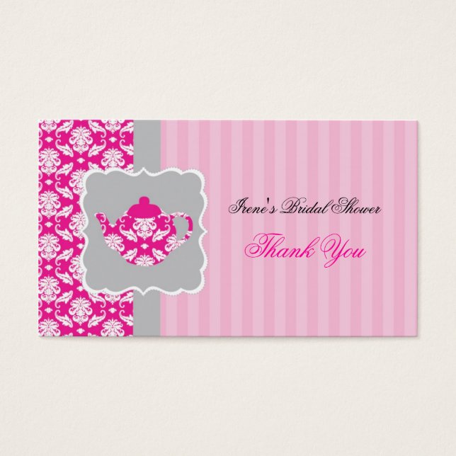 Cartes De Visite Tag de Merci de thé (rose/gris) (Devant)