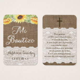 Cartes De Visite Tags Sunflowers Spanish Baptiso / Recuerdo Bautizo