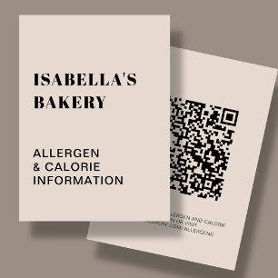 Cartes De Visite Tan Food Allergy Calorie Information QR Code Card