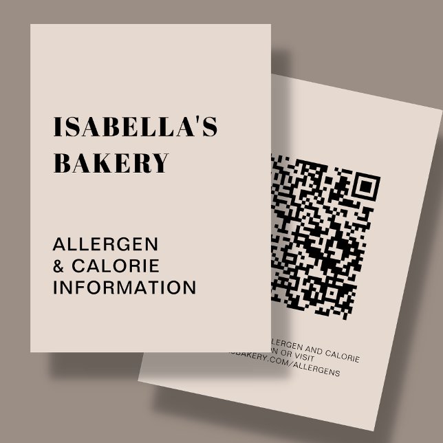 Cartes De Visite Tan Food Allergy Calorie Information QR Code Card (Créateur téléchargé)