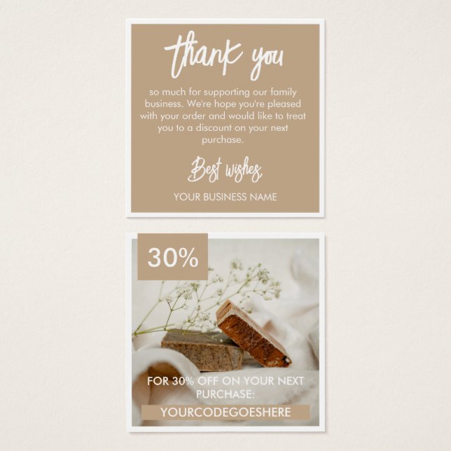 Cartes De Visite Tan White Photo & Code Promo Merci (Devant & derrière)