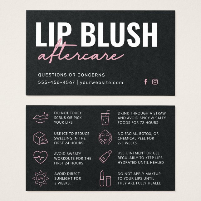 Cartes De Visite Tatouage noir et rose de la lèvre haut de gamme (Devant & derrière)