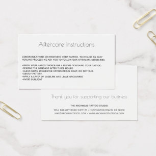 Cartes De Visite Tattoo Aftercare Advice Care with Logo