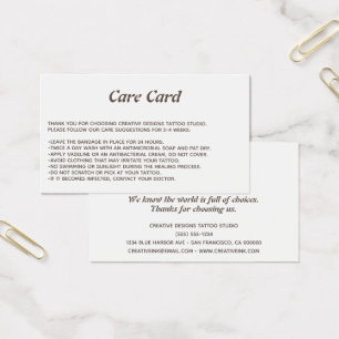Cartes De Visite Tattoo Microblading Aftercare Instructions White