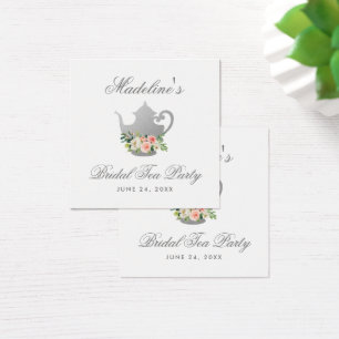 Cartes De Visite Tea Party Fête des mariées rose Floral Argent Tags
