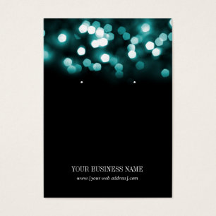 Cartes De Visite Teal Black Bokeh Lights Custom Earring Card