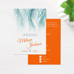 Cartes De Visite Teal blue orange tropical palm wedding meal option