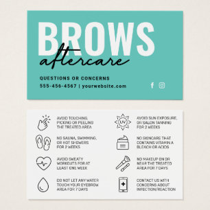 Cartes De Visite Teal Brows Aftercare PMU Brow Instructions Card