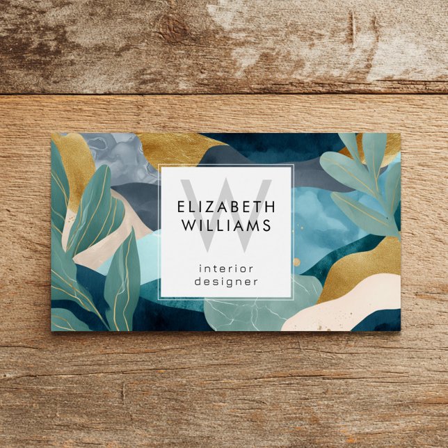 Cartes De Visite Teal Gold Modern Abstract Monogram Business Cards (Créateur téléchargé)