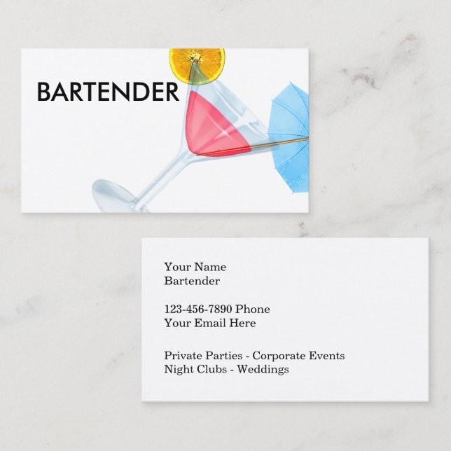 Cartes de visite tendance pour barman Cool (Devant / Derrière)
