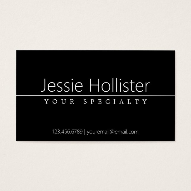 Cartes De Visite Texte blanc classique simple en noir (Devant)