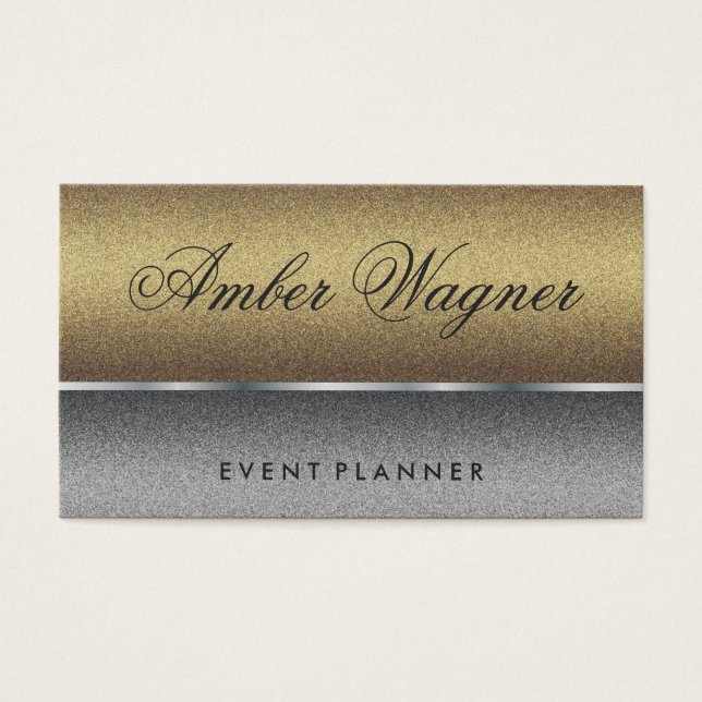 Cartes De Visite Texte chic Silver Gold à deux tons (Devant)