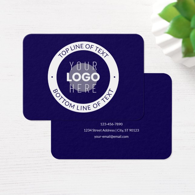 Cartes De Visite Texte et logo personnalisables | Bleu foncé violet (Bureau)