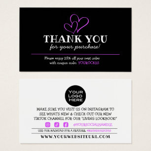 Cartes De Visite Thank You for Purchase Fuschia Heart Discount Card
