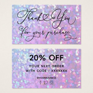Cartes De Visite thank you for your purchase purple faux glitter