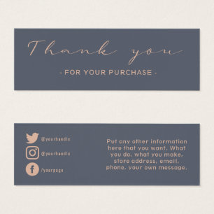 Cartes De Visite Thank you order, rustic social media insert card