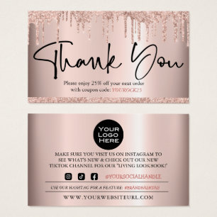 Cartes De Visite Thank You Scipt Rose Gold Customer Discount Card