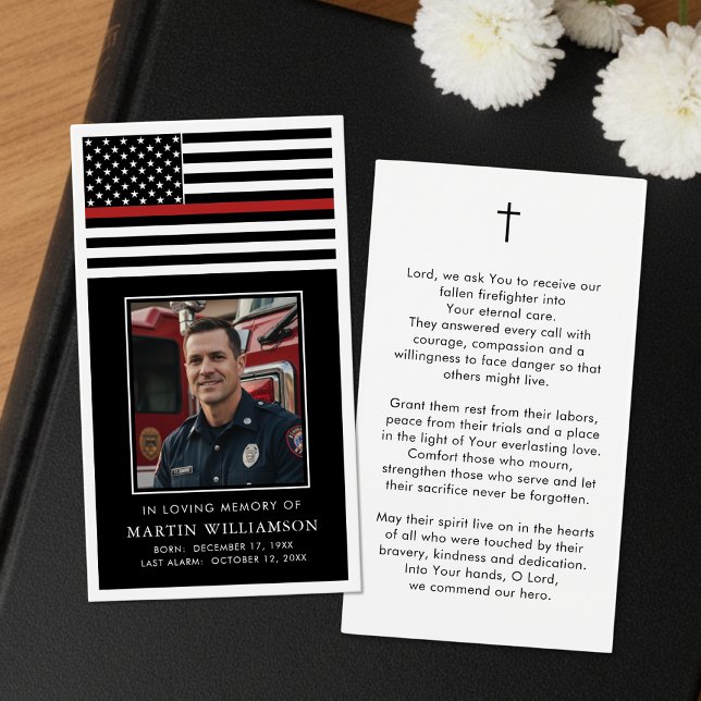 Cartes De Visite Thin Red Line Firefighter Funeral Prayer Card (Créateur téléchargé)