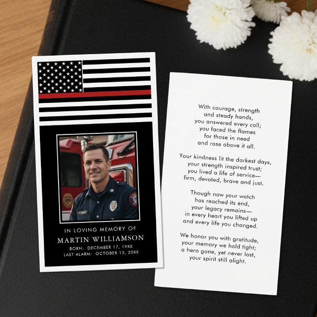 Cartes De Visite Thin Red Line Firefighter Memorial Prayer Card (Créateur téléchargé)