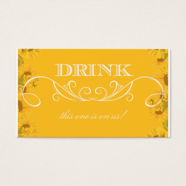 Cartes De Visite Ticket de boisson Mariage Sunflower Swirl (Devant)