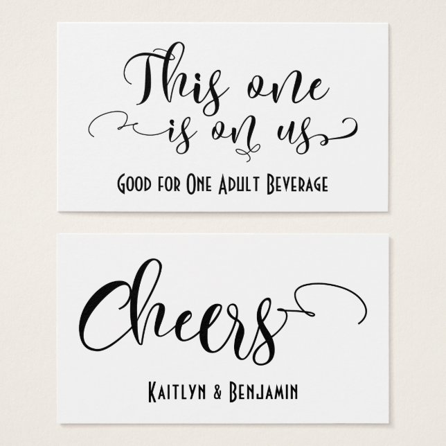 Cartes De Visite Tickets de boisson en typographie noire avec coule (Devant & derrière)