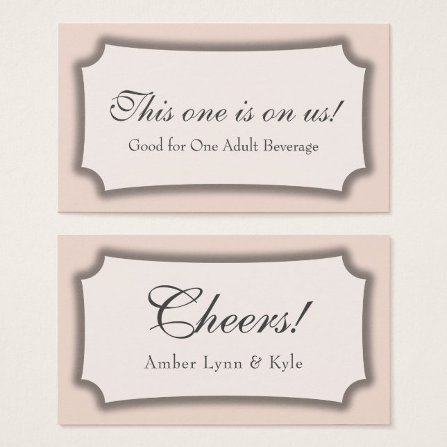 Cartes De Visite Tickets de boisson Rose Pâle & Blanc avec écriture (Devant & derrière)