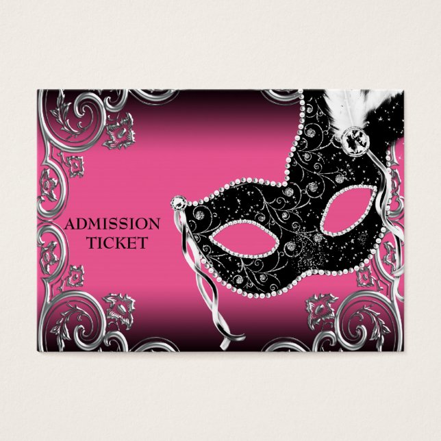 Cartes De Visite Tickets d'entrée à la fête Masquerade rose chaud (Devant)